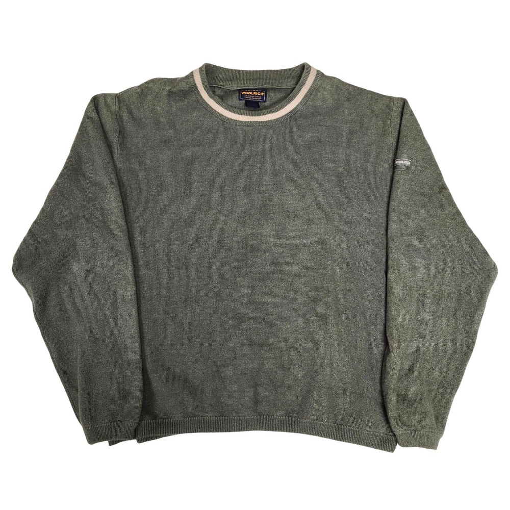 Woolrich Lightweight Sweater Ramie Knit Crewneck Ribbed Outdoors Olive Green L